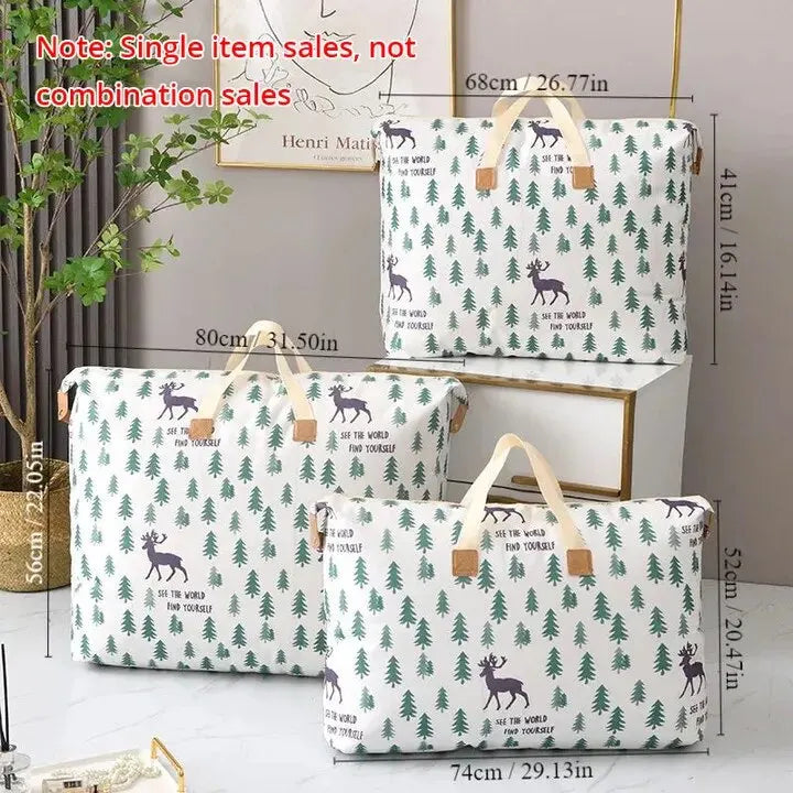 1pc Print Zipper Quilt Storage Bag Zipper Large Capacity Packing Bag Double Handle Moisture-proof Clothes Quilt Storage Bag