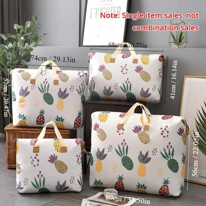 1pc Print Zipper Quilt Storage Bag Zipper Large Capacity Packing Bag Double Handle Moisture-proof Clothes Quilt Storage Bag