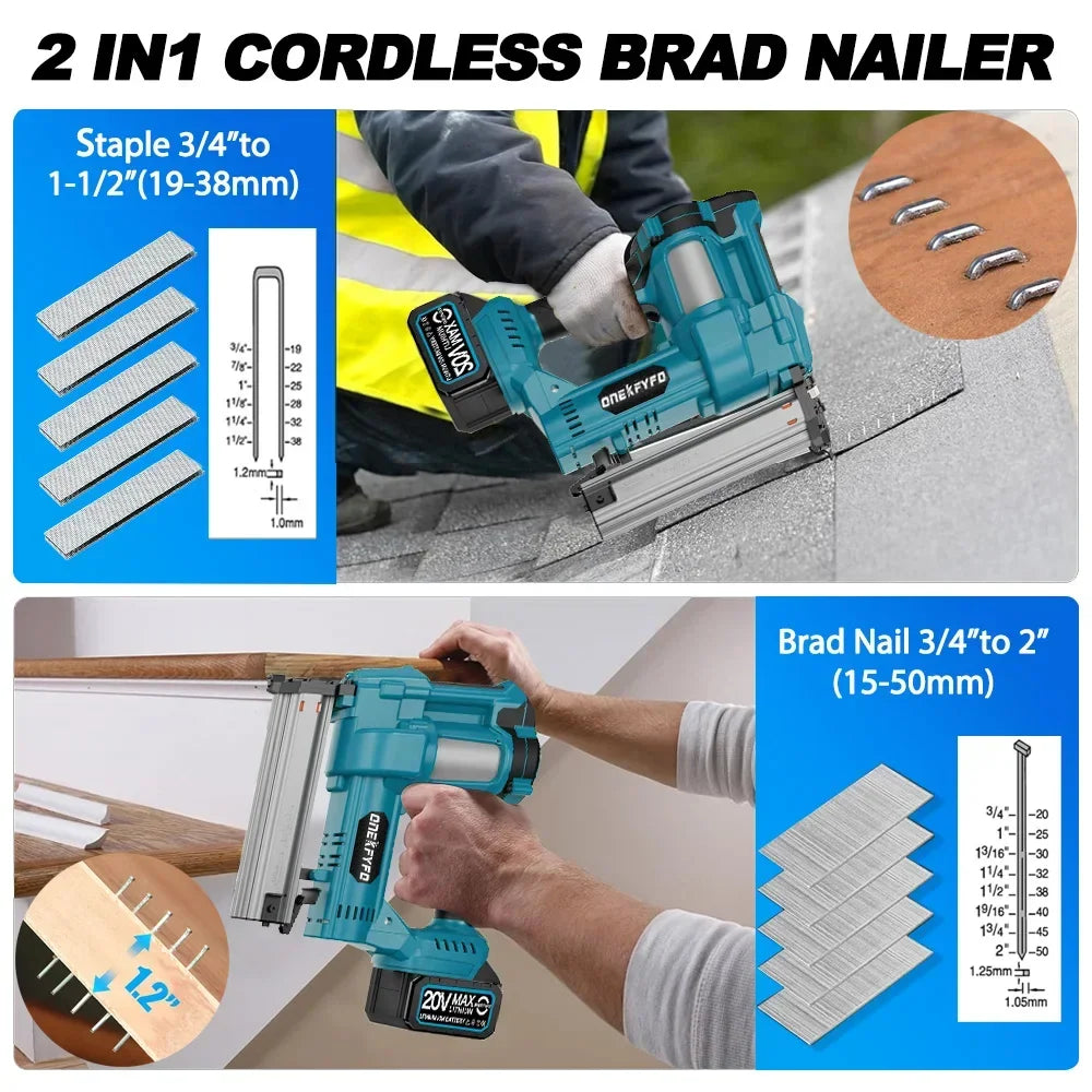 2 in 1 Brushless F50 /K438 Electric Wireless Nail Gun Stapler Nailer U-shape Nail Woodworking Power Tools For Makita 18V Battery