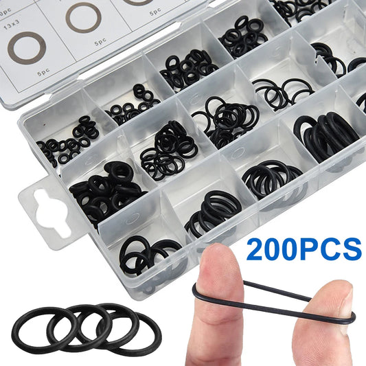 200Pcs Rubber O Ring Set Gaskets Boxed High Pressure O-Rings Repair Kit Waterproof Sealing Elastic Band O Rubber Rings Set