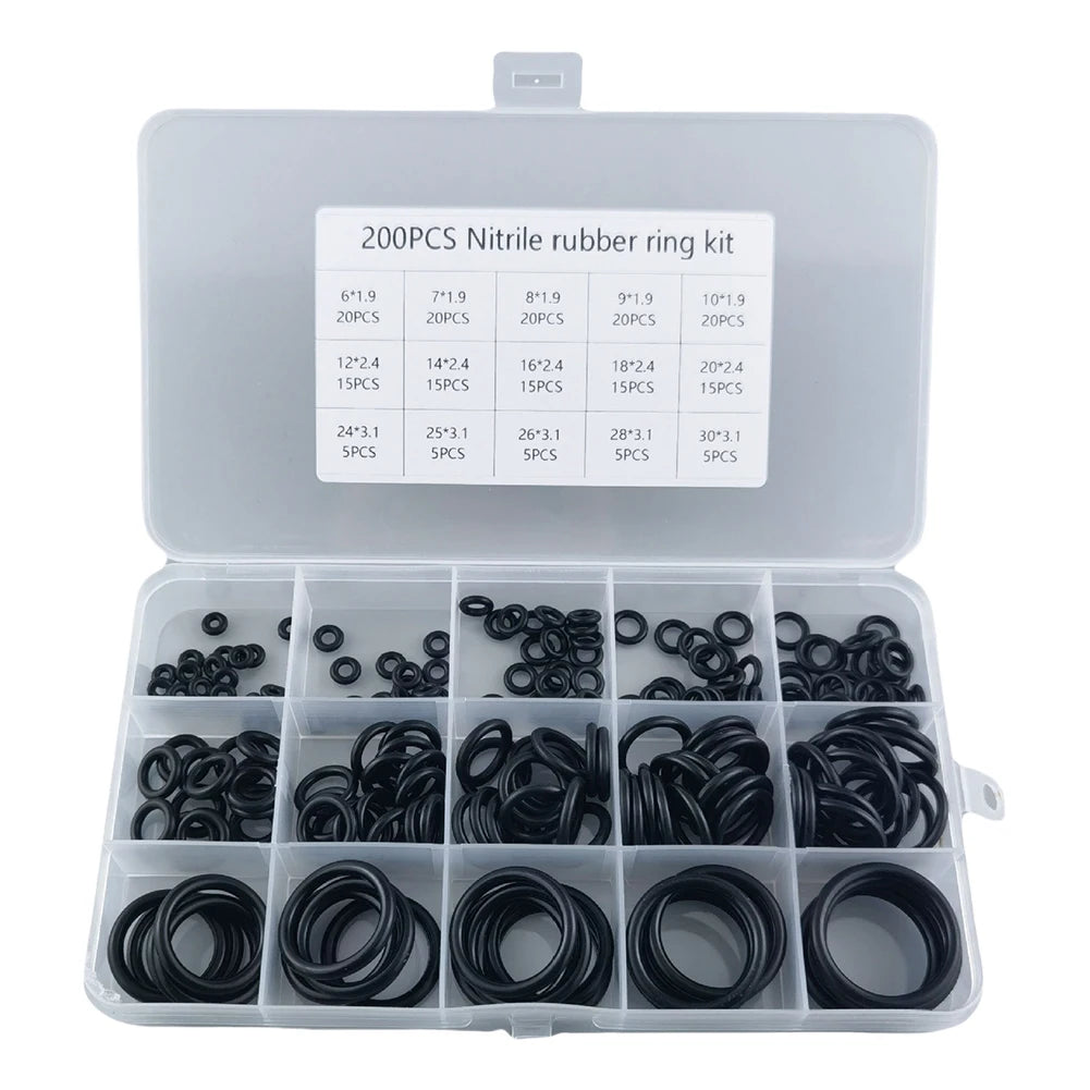 200Pcs Rubber O Ring Set Gaskets Boxed High Pressure O-Rings Repair Kit Waterproof Sealing Elastic Band O Rubber Rings Set