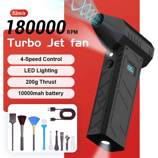 180000 RPM Turbo Jet Fan 2 LED Lighting Battery Level Display Powerful Air Blower 4 Gear Speed Turbo Jet Blower Dust Blowing