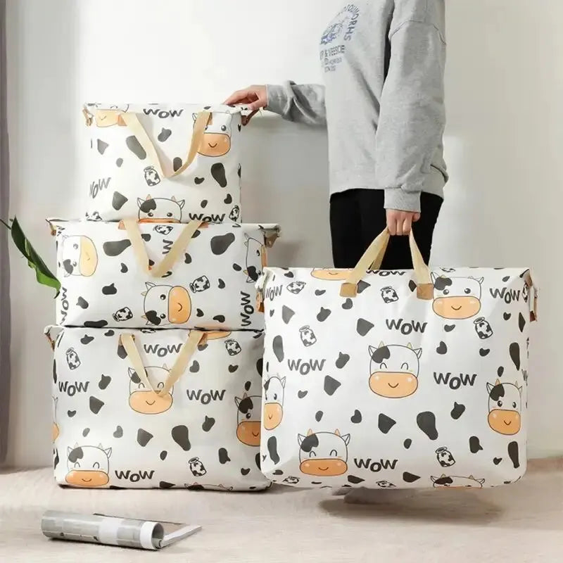 1pc Print Zipper Quilt Storage Bag Zipper Large Capacity Packing Bag Double Handle Moisture-proof Clothes Quilt Storage Bag