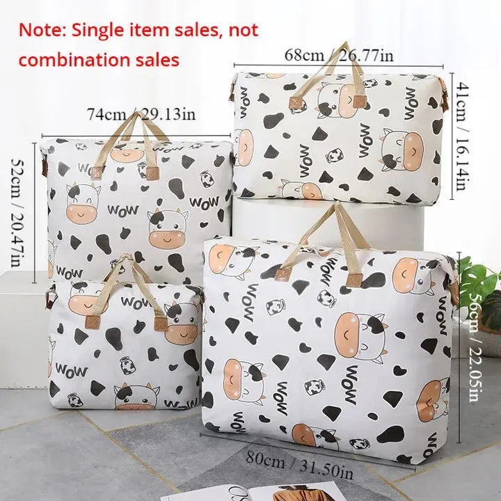 1pc Print Zipper Quilt Storage Bag Zipper Large Capacity Packing Bag Double Handle Moisture-proof Clothes Quilt Storage Bag